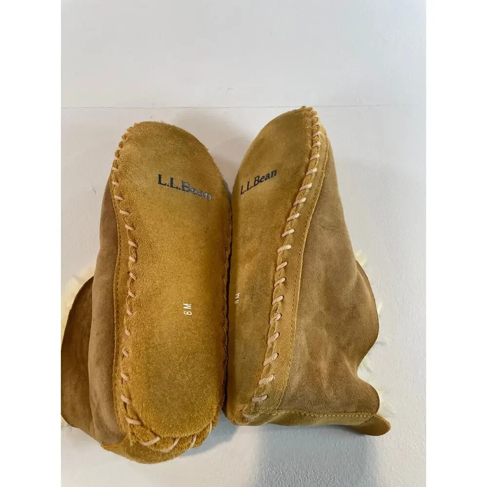LL Bean Wicked Good Slippers Mens Size 8 Suede Shearling Lined Leather Sole